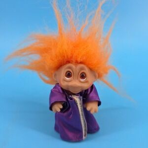 Vintage Dam Troll Doll Orange Hair Purple Robe Wizard Graduation Figure